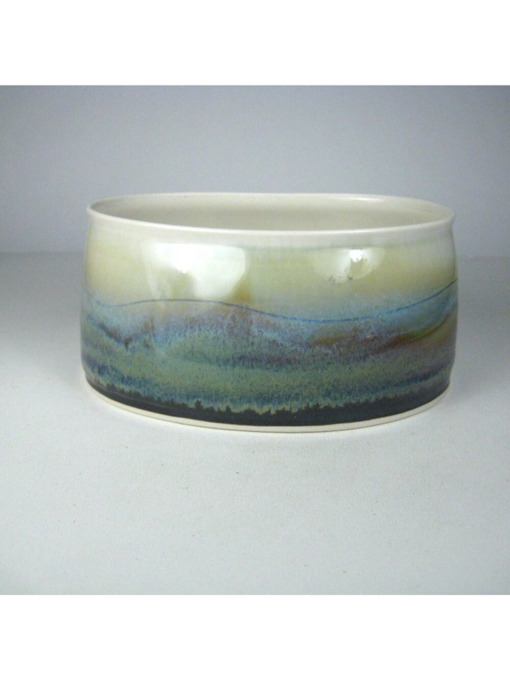 Handmade Oval Ceramic Glazed Bowl Multicolor Gradient Design Signed